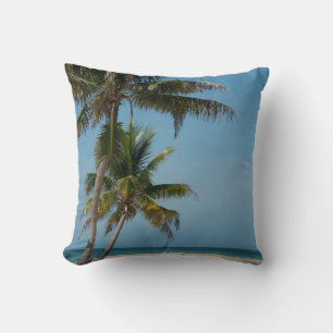 Palm tree and white sand beach cushion