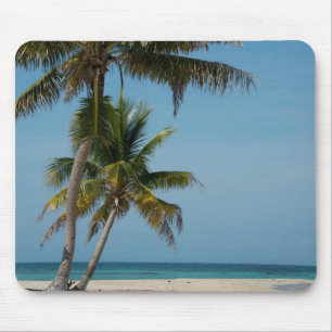 Palm tree and white sand beach mouse pad