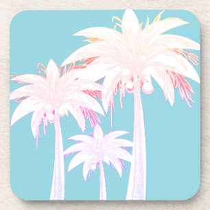 Palm Tree Aqua Blue Pink Watercolor Drink Mat Coaster