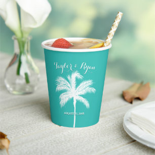 Palm Tree Aqua Wedding  Paper Cups