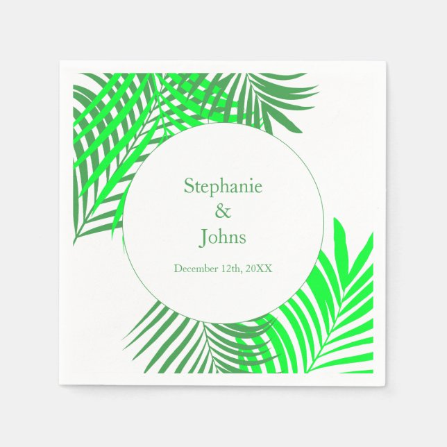 Palm Tree Art Green Leaves Elegant Wedding Napkin (Front)