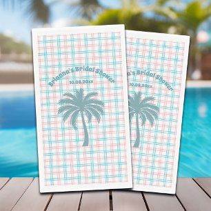 Palm Tree Azure Pink Checkered Bridal Shower Napkin