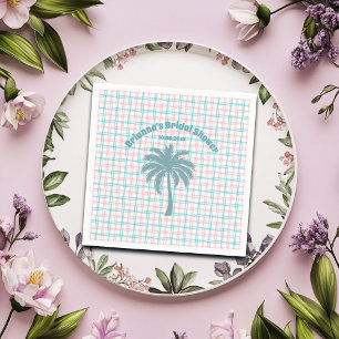 Palm Tree Azure Pink Chequered Bridal Shower Napkin