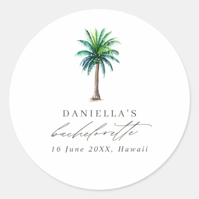 Palm Tree Bachelorette Party Favour Classic Round Sticker (Front)