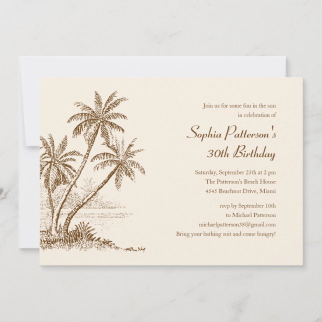 Palm Tree Beach Birthday Party Invitations (Front)