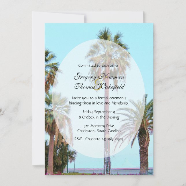 Palm Tree Beach Commitment Ceremony Invitation (Front)