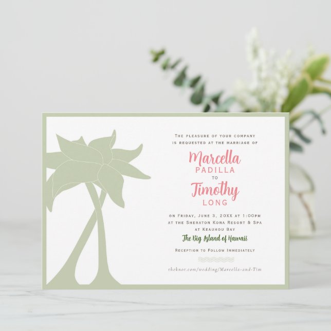 Palm Tree Beach Destination Wedding Invitation (Standing Front)
