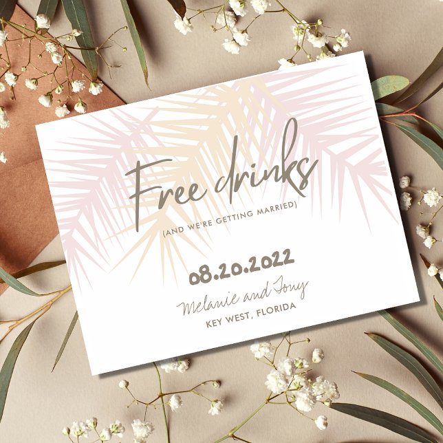 Palm Tree Beach Free Drinks Wedding Save the Date Announcement Postcard (Creator Uploaded)