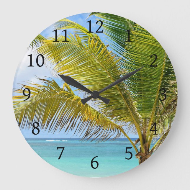 Palm tree Beach Ocean photo 54 Large Clock (Front)