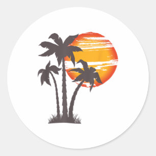 Palm Tree Beach Ocean Summer Vacation Sunset Parad Classic Round Sticker