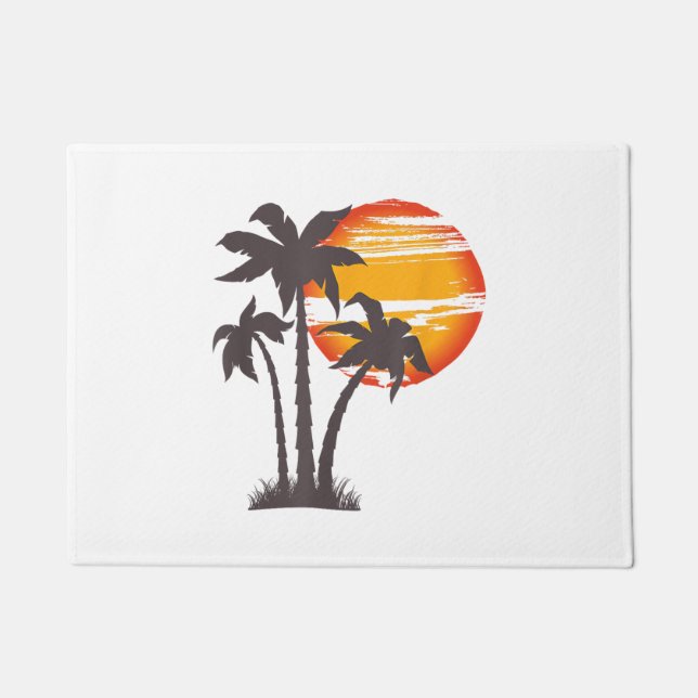 Palm Tree Beach Ocean Summer Vacation Sunset Parad Doormat (Front)