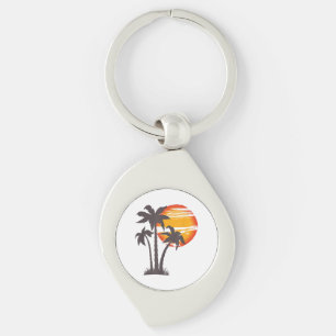 Palm Tree Beach Ocean Summer Vacation Sunset Parad Key Ring