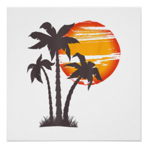 Palm Tree Beach Ocean Summer Vacation Sunset Parad Poster