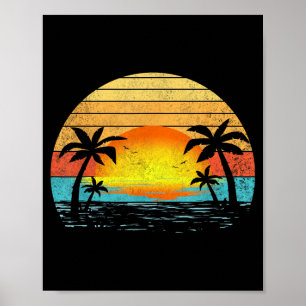 Palm Tree Beach Retro 70s 80s Sunset Tropical Poster