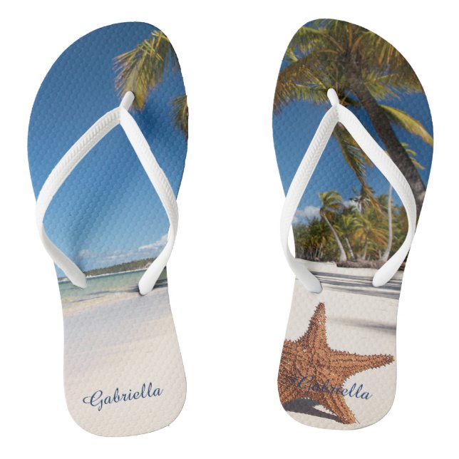 Palm Tree Beach Scene Personalised Flip Flops (Footbed)