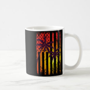 Palm Tree Beach Sunset America Flag Summer Coffee Mug