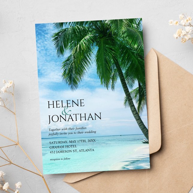 Palm Tree Beach Tropical Ocean Destination Wedding Invitation (Palm Tree Beach Tropical Ocean Destination Wedding Invitation)
