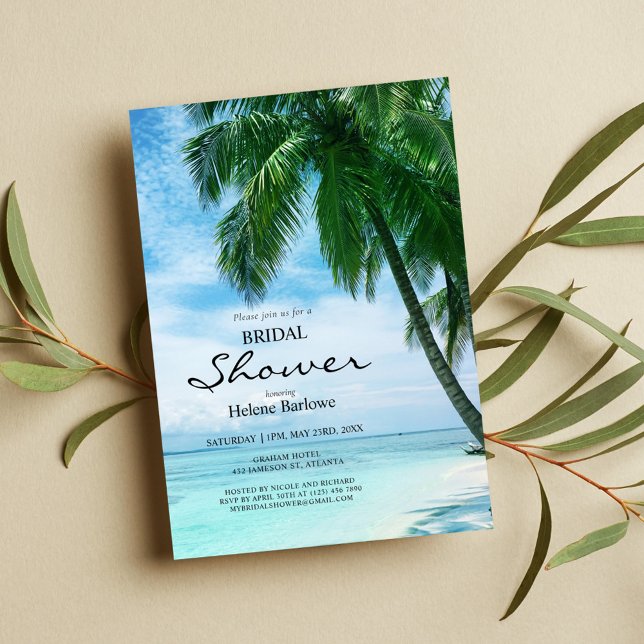 Palm Tree Beach Tropical Wedding Bridal Shower Invitation (Creator Uploaded)