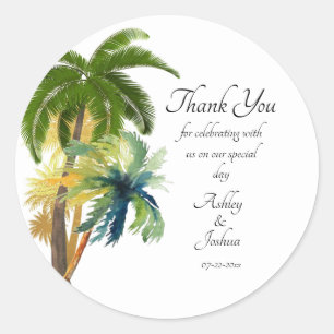Palm Tree Beach Wedding  Classic Round Sticker