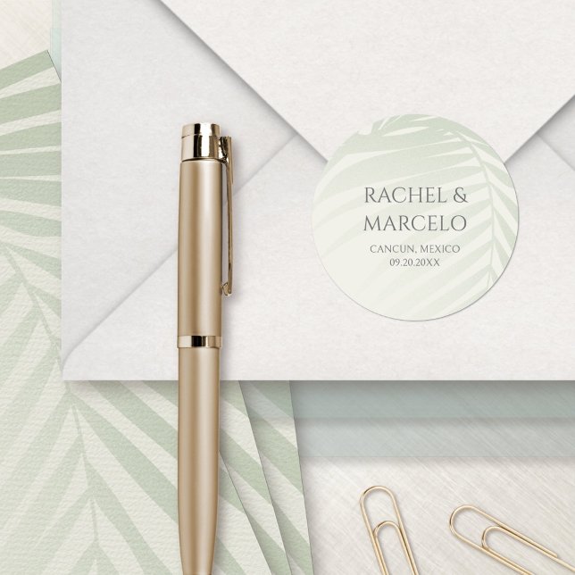 Palm Tree Beach Wedding Classic Round Sticker (Creator Uploaded)