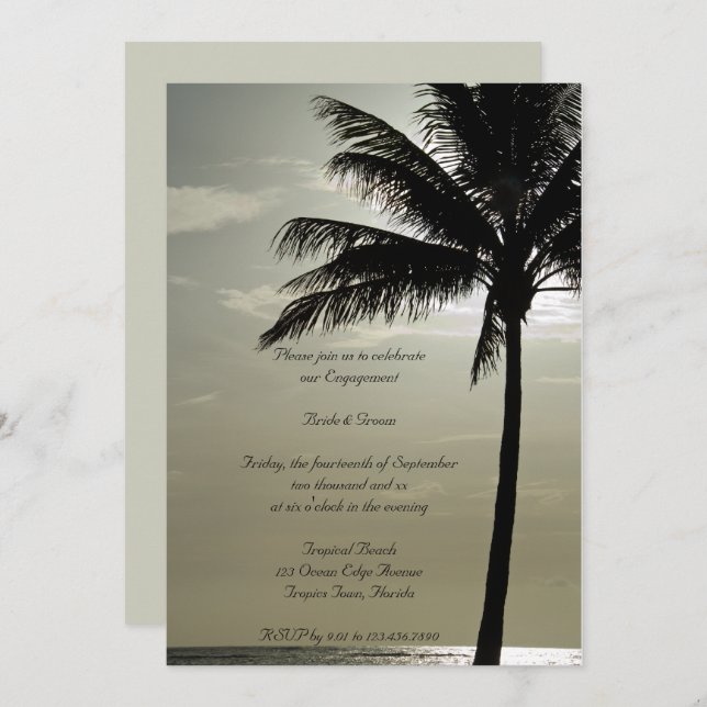 Palm Tree Beach Wedding Engagement Party Invite (Front/Back)