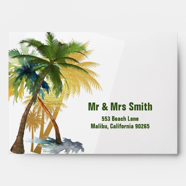Palm Tree Beach Wedding Envelope (Front)