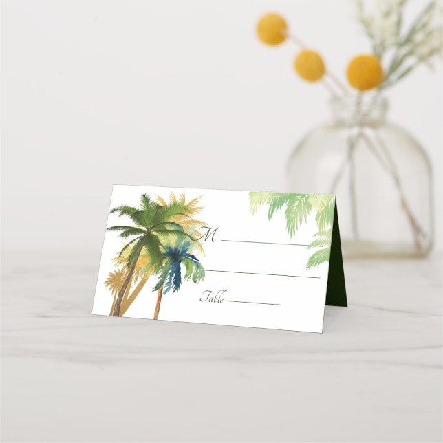 Palm Tree Beach Wedding Place Card (Front)