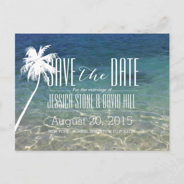 Palm Tree Beach Wedding Save the Date Announcement Postcard (Front)