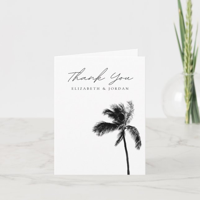 Palm Tree Black & White Blank Thank You Card (Front)