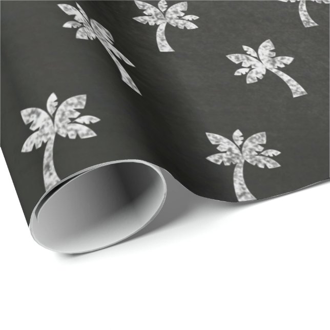 Palm Tree Black White Lines Chalkboard Elegant Wrapping Paper (Roll Corner)