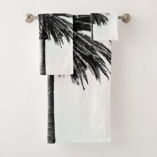 Palm Tree Black White Modern Blue Sky Bath Towel Set