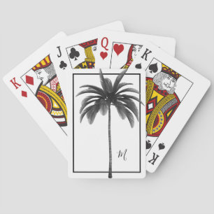 Palm Tree Blck White Tropical Elegant Monogram    Playing Cards