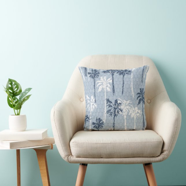 Palm Tree Blue and White Beach Throw Pillow (Chair)