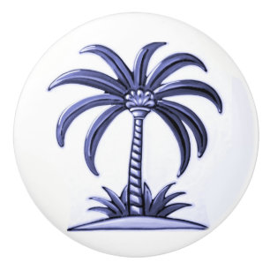 Palm Tree Blue and White Middle Eastern Beach Ceramic Knob
