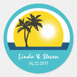 Palm Tree Blue Custom Labels for Wedding