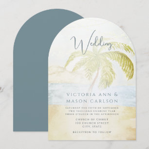 Palm Tree Blue Green Enchantment Coastal Wedding Invitation