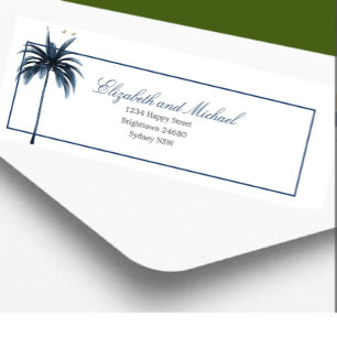 Palm Tree  Blue White Elegant Modern Chic  Return Address Label