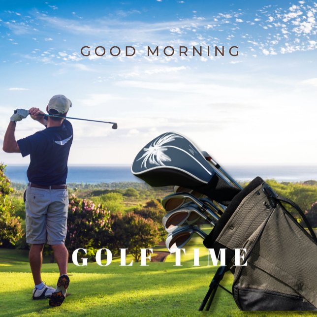 Palm Tree Blue White Tropical Elegant Monogram  Golf Head Cover (Creator Uploaded)