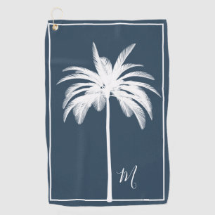 Palm Tree Blue White Tropical Elegant Monogram    Golf Towel