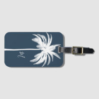 Palm Tree Blue White Tropical Elegant Monogram