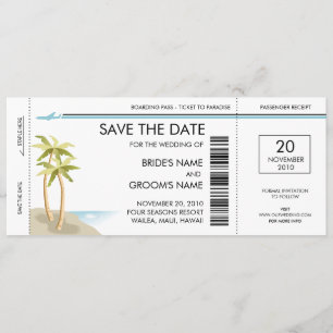 Palm Tree Boarding Pass Save the Date Invitations