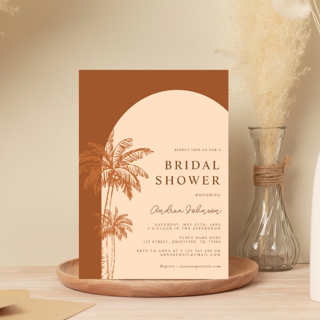Palm Tree Boho Beach Terracotta Bridal Shower Invitation (Creator Uploaded)