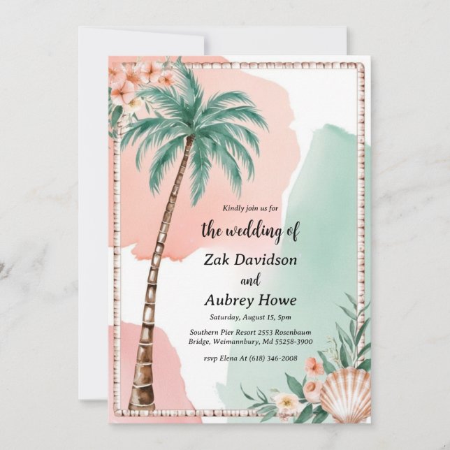 palm tree boho beach wedding invitations (Front)