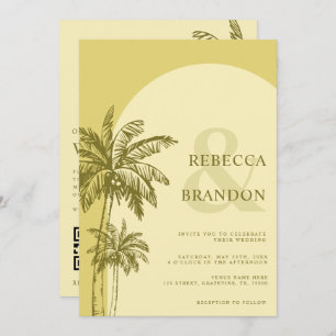 Palm Tree Boho Beach Yellow QR Code Wedding Invitation