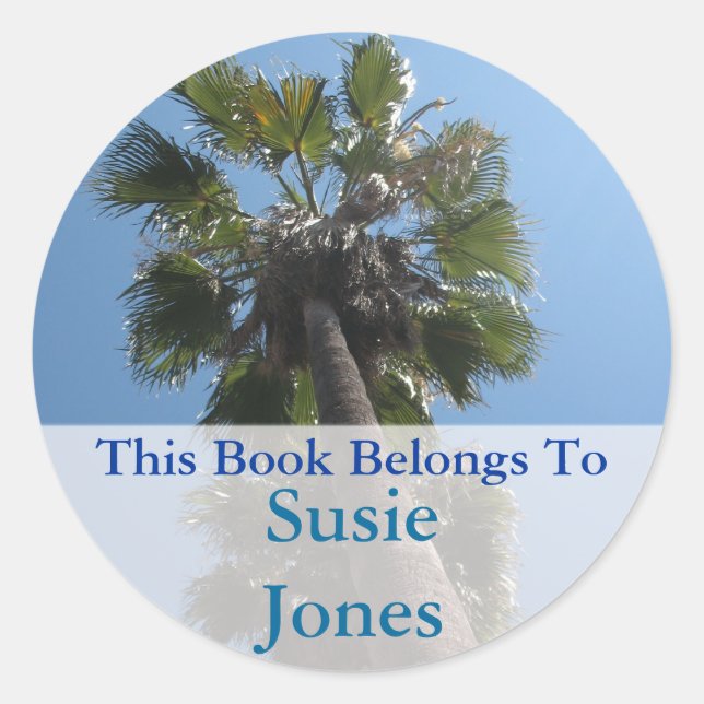 Palm Tree bookplate Classic Round Sticker (Front)