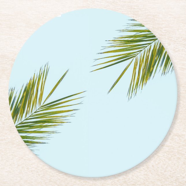 Palm tree branch round paper coaster (Front)