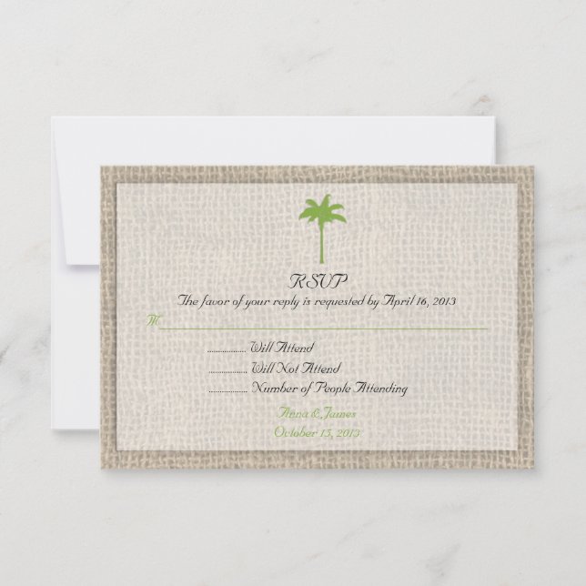 Palm Tree & Burlap Beach Wedding RSVP (Front)