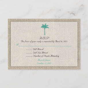 Palm Tree & Burlap Beach Wedding RSVP Turquoise Card