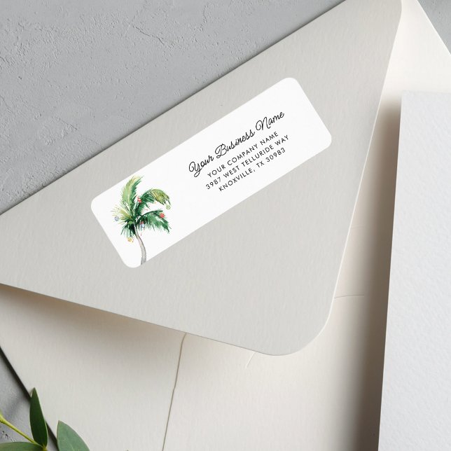 Palm Tree Business Christmas Return Address Label (Palm Tree Script Business Return Address Label)