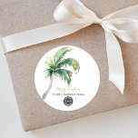 Palm Tree Business Logo Christmas Employee Swag Classic Round Sticker<br><div class="desc">Palm Tree Watercolor Business Christmas Holiday stickers that you can easily customise by clicking the "Personalise" button.</div>